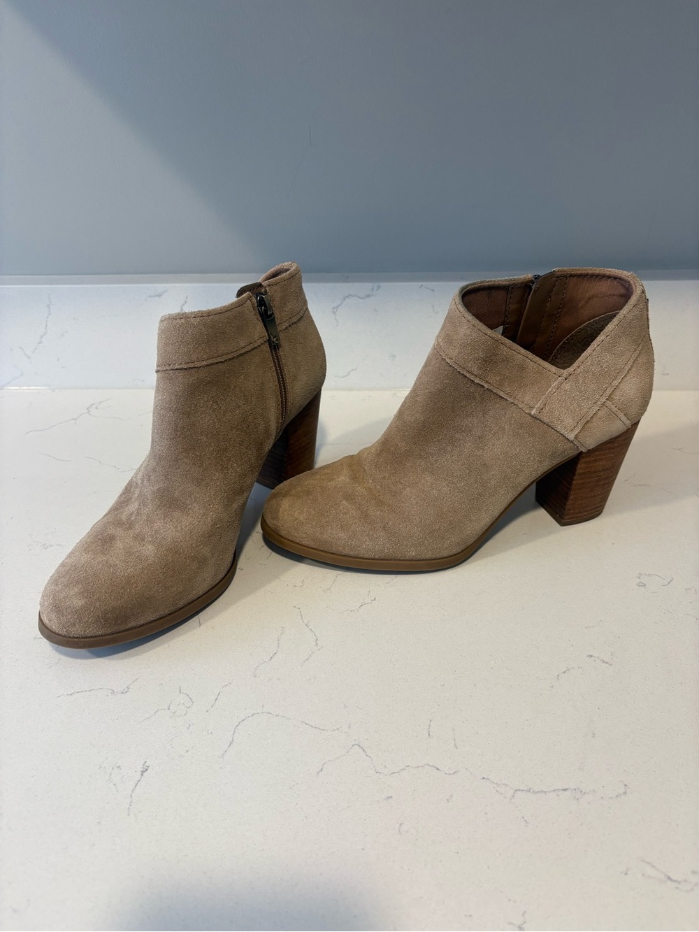 Koolaburra Taupe Suede Ankle Booties with Block Heel